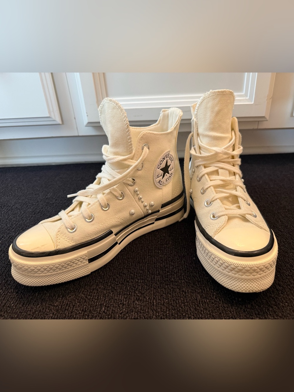 Converse Cream/Black Platform High-Top Chuck Taylor Sneakers